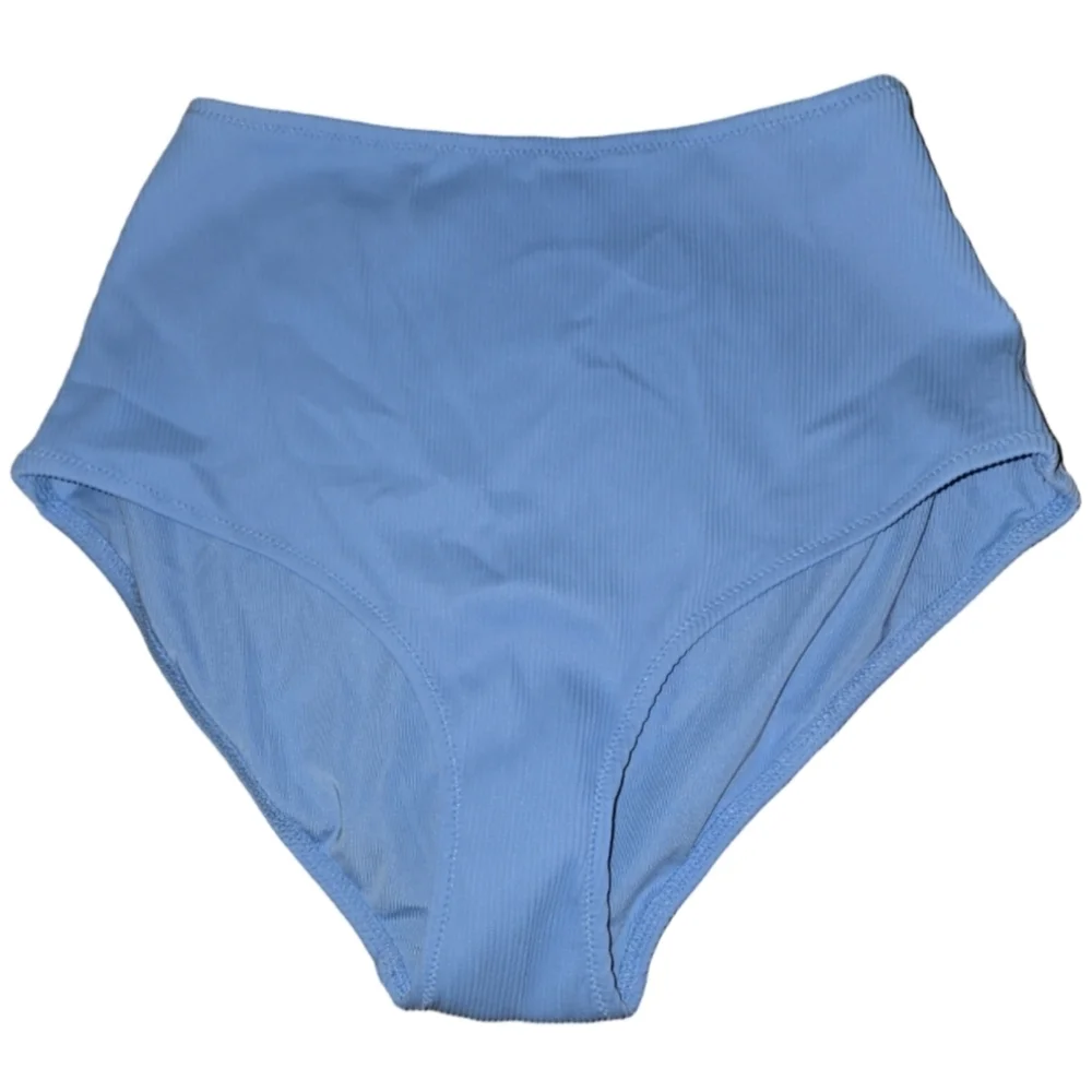 NWT Aerie High Waisted Full Coverage Ribbed Bikini Bottom Sky Blue Small